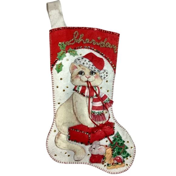 Vintage Christmas Stocking Felt Applique - Picture 1 of 5